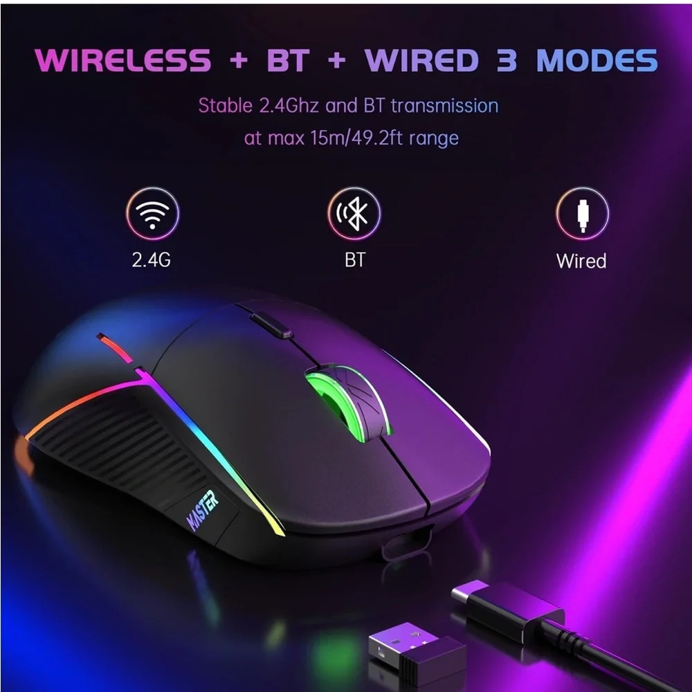 Black wireless Gaming Mouse rechargeable FFJ 24000 DPI, Tri-Mode 2.4G/USB-C new